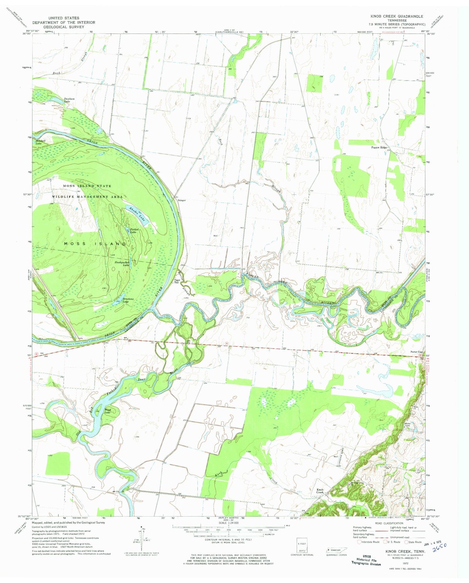 Classic USGS Knob Creek Tennessee 7.5'x7.5' Topo Map Image