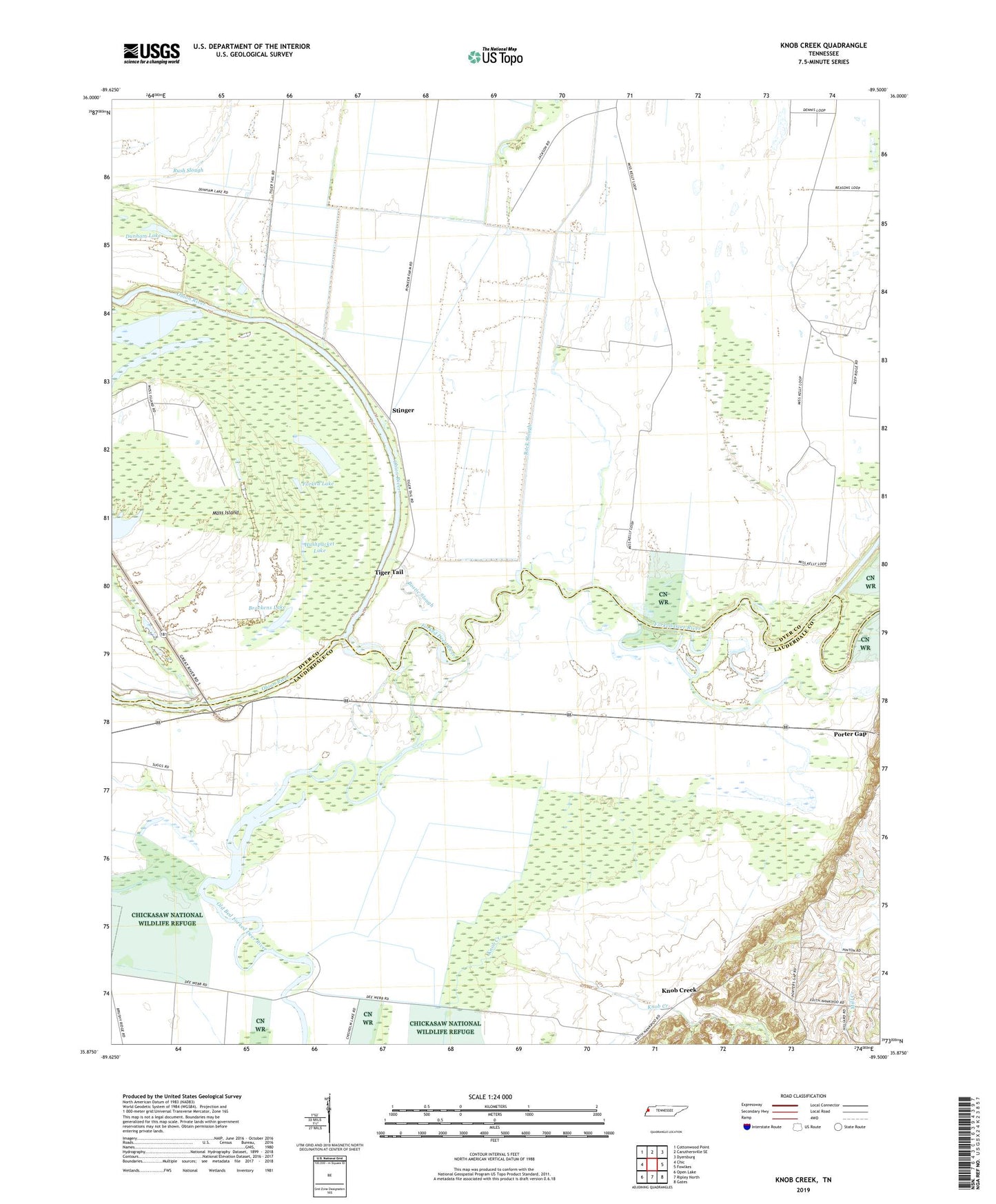 Knob Creek Tennessee US Topo Map Image
