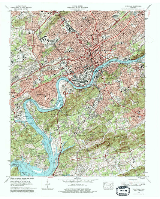 Classic USGS Knoxville Tennessee 7.5'x7.5' Topo Map Image