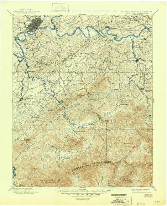 Historic 1901 Knoxville Tennessee 30'x30' Topo Map Image
