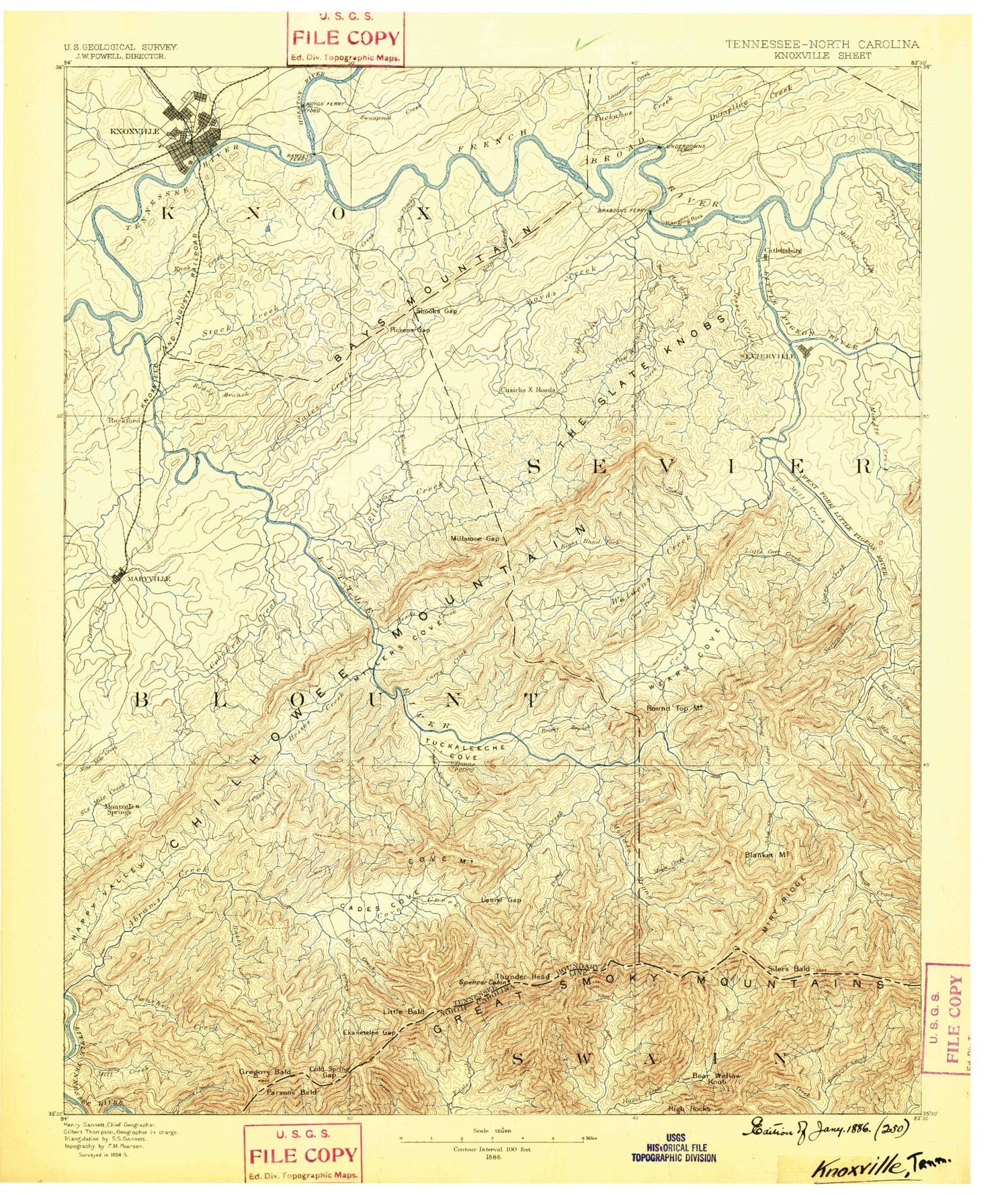Historic 1886 Knoxville Tennessee 30'x30' Topo Map Image