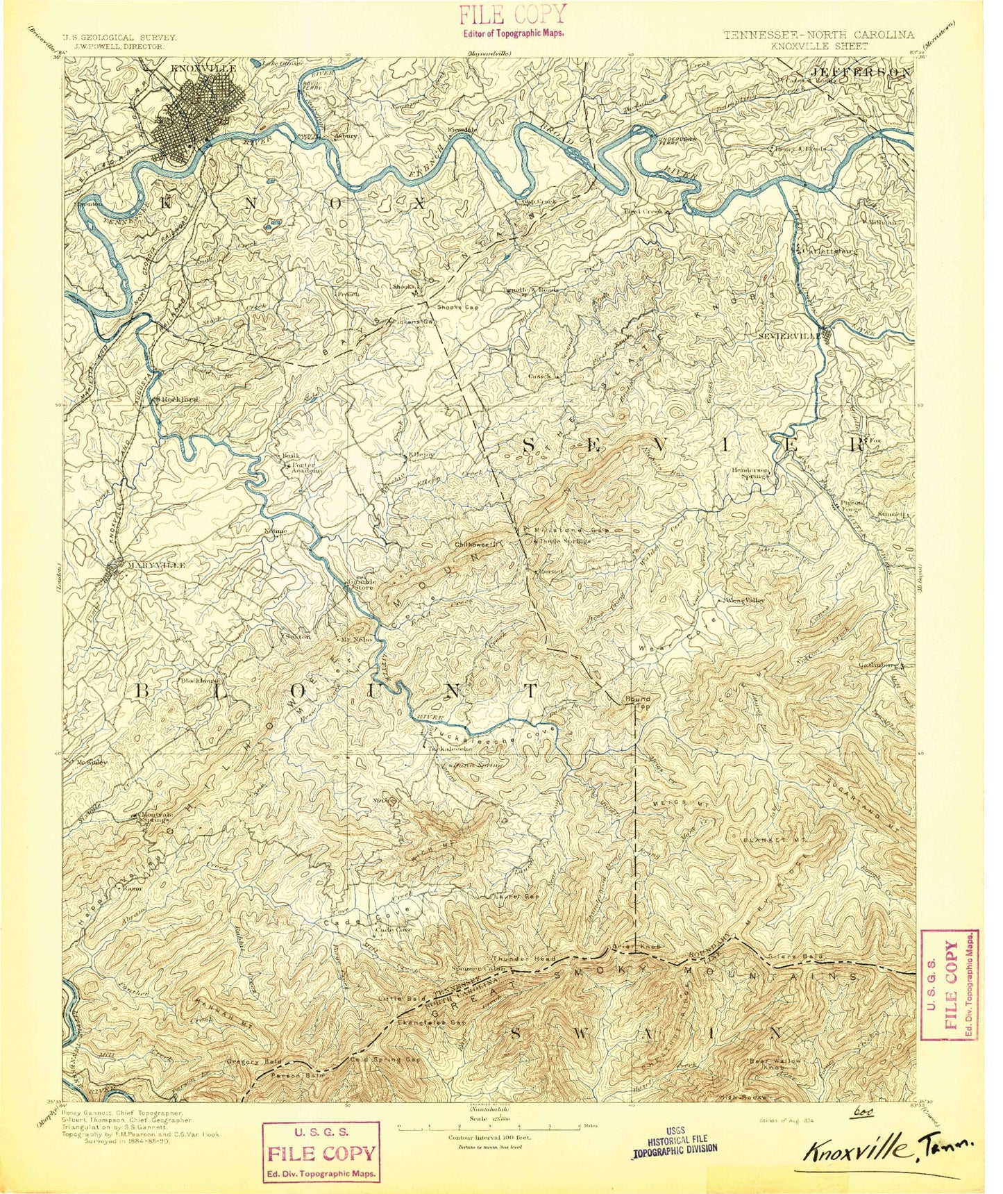 Historic 1894 Knoxville Tennessee 30'x30' Topo Map Image