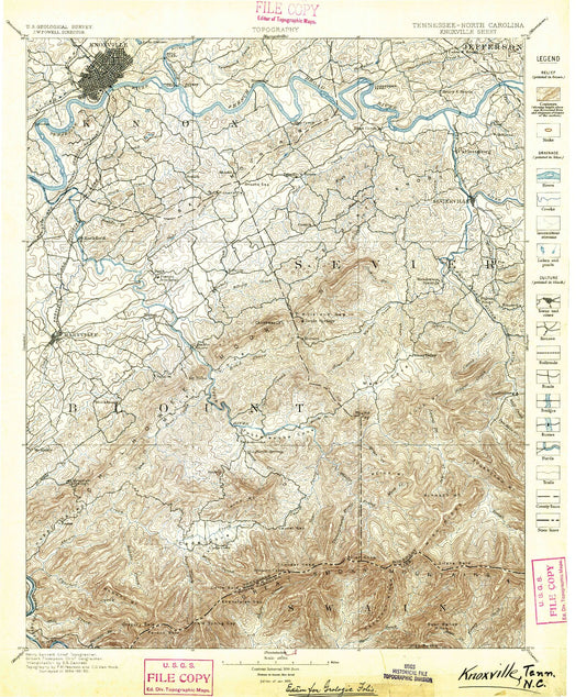 Historic 1895 Knoxville Tennessee 30'x30' Topo Map Image