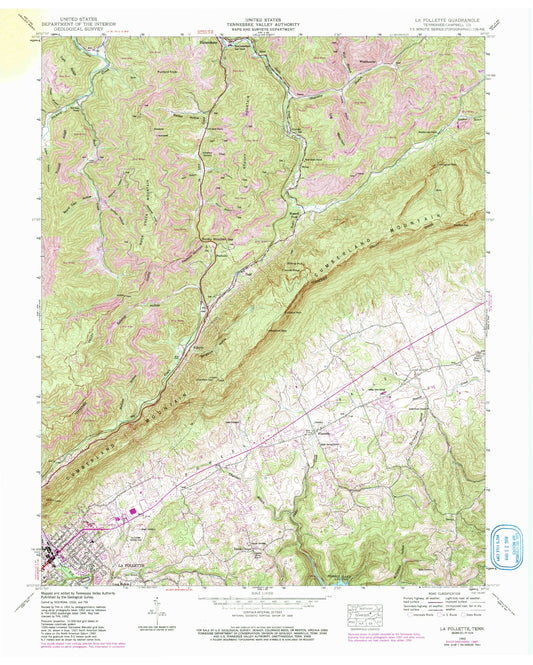 Classic USGS La Follette Tennessee 7.5'x7.5' Topo Map Image