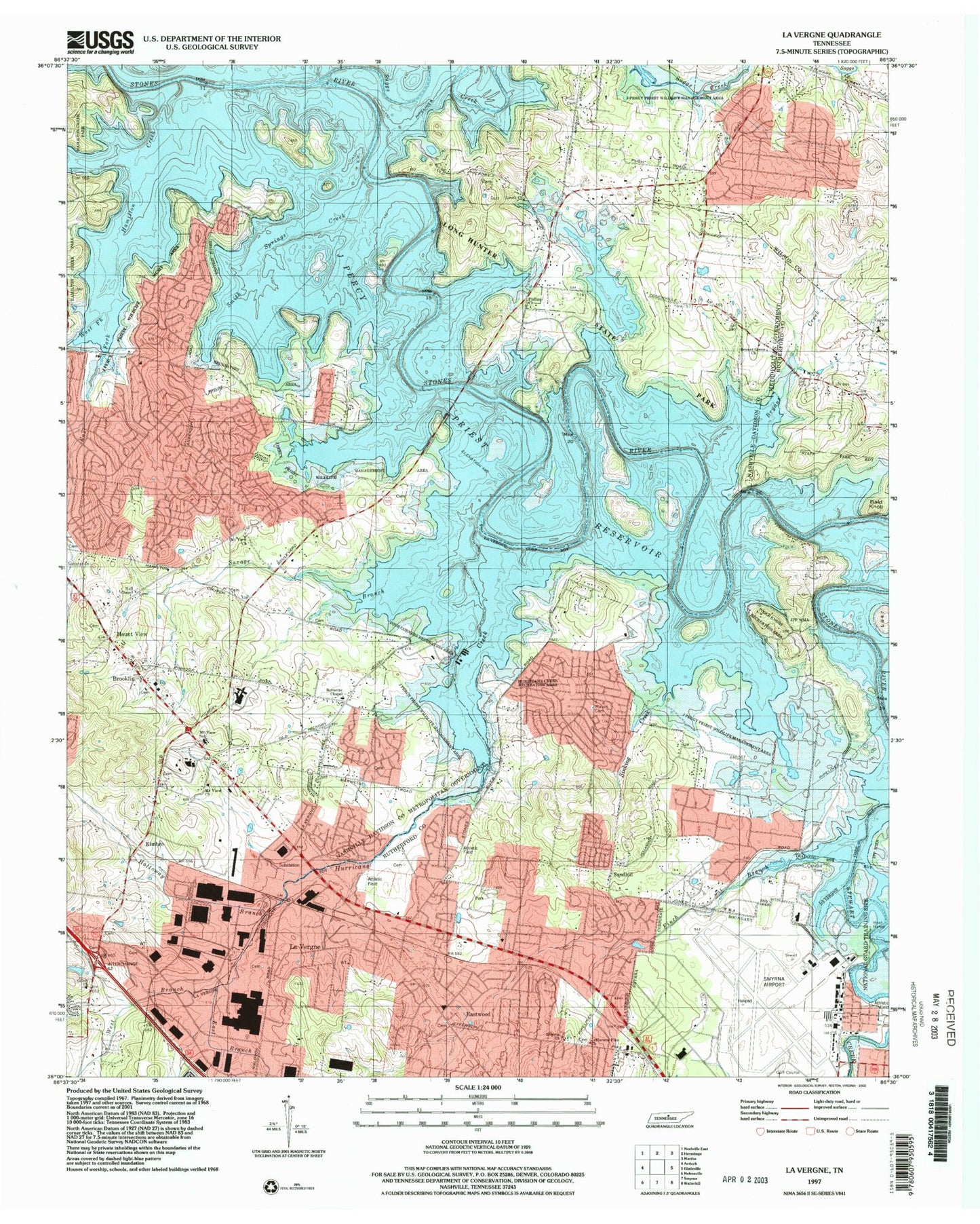 Classic USGS La Vergne Tennessee 7.5'x7.5' Topo Map Image