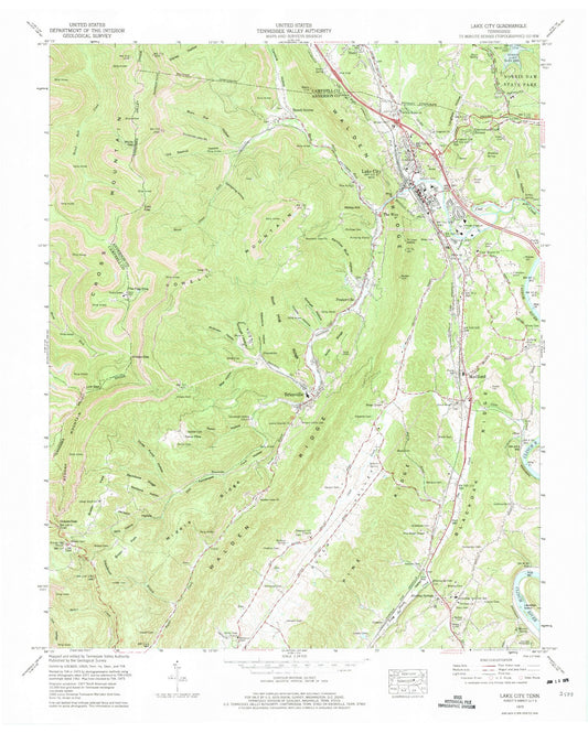 Classic USGS Lake City Tennessee 7.5'x7.5' Topo Map Image