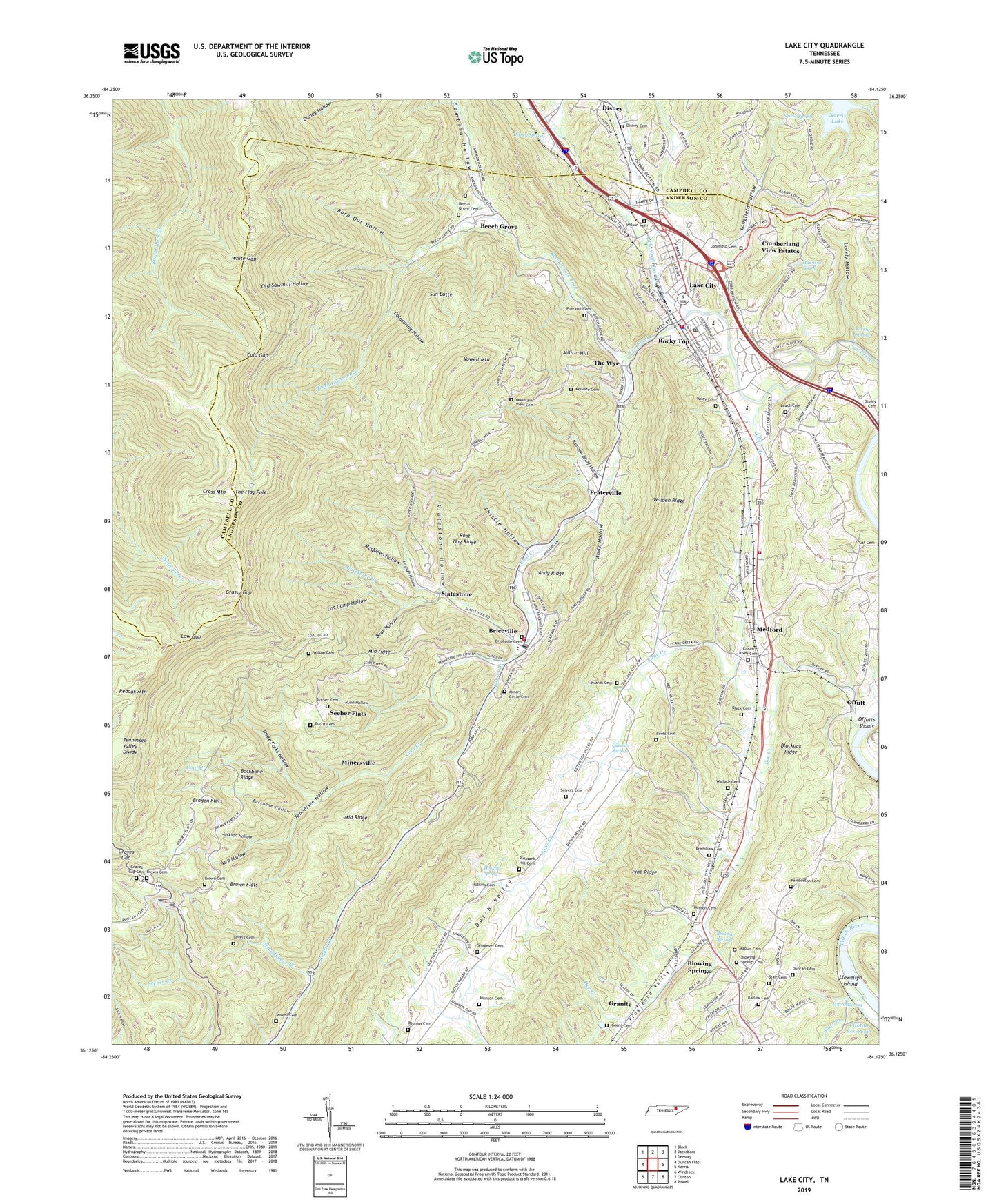 Lake City Tennessee US Topo Map Image