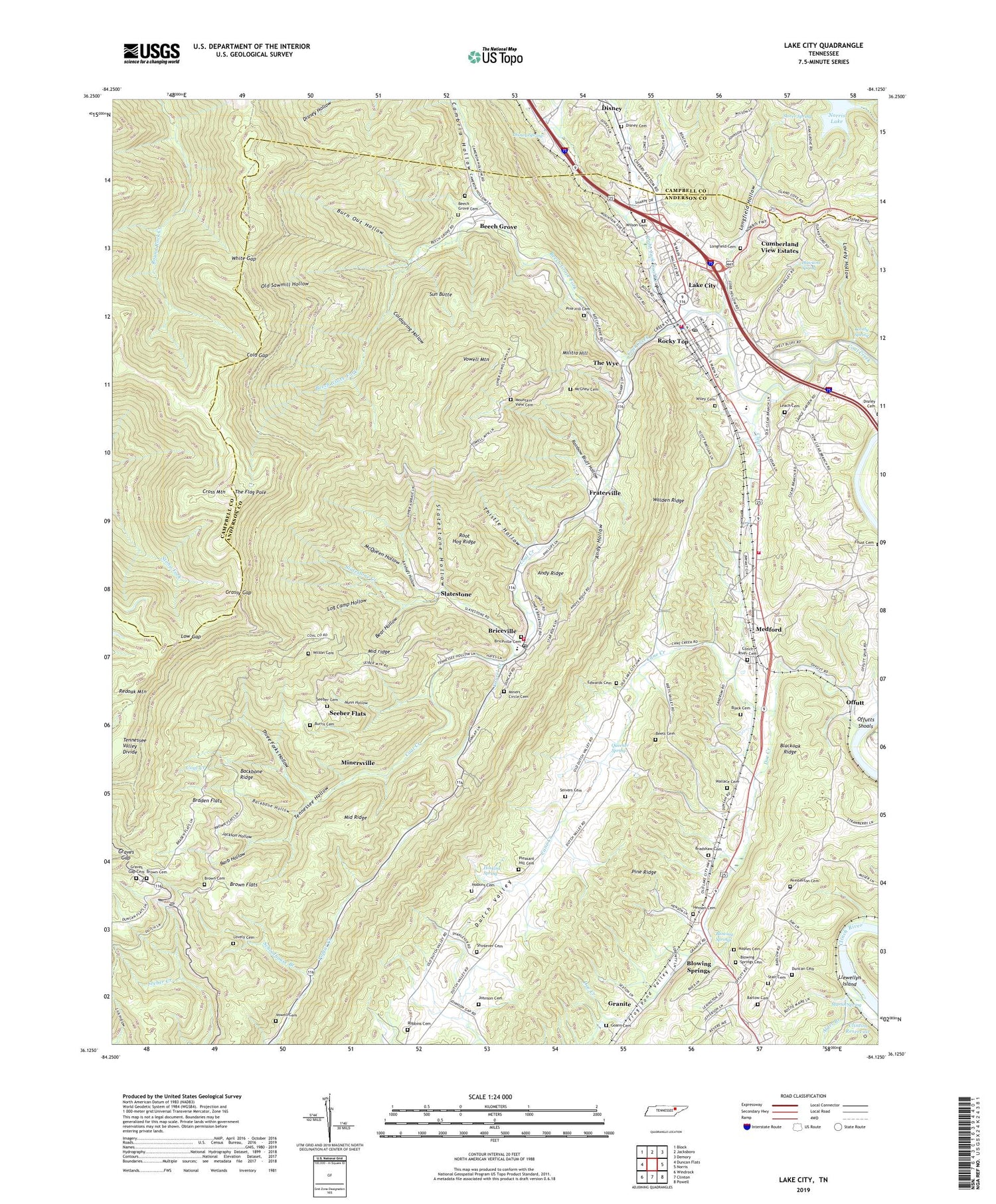 Lake City Tennessee US Topo Map Image