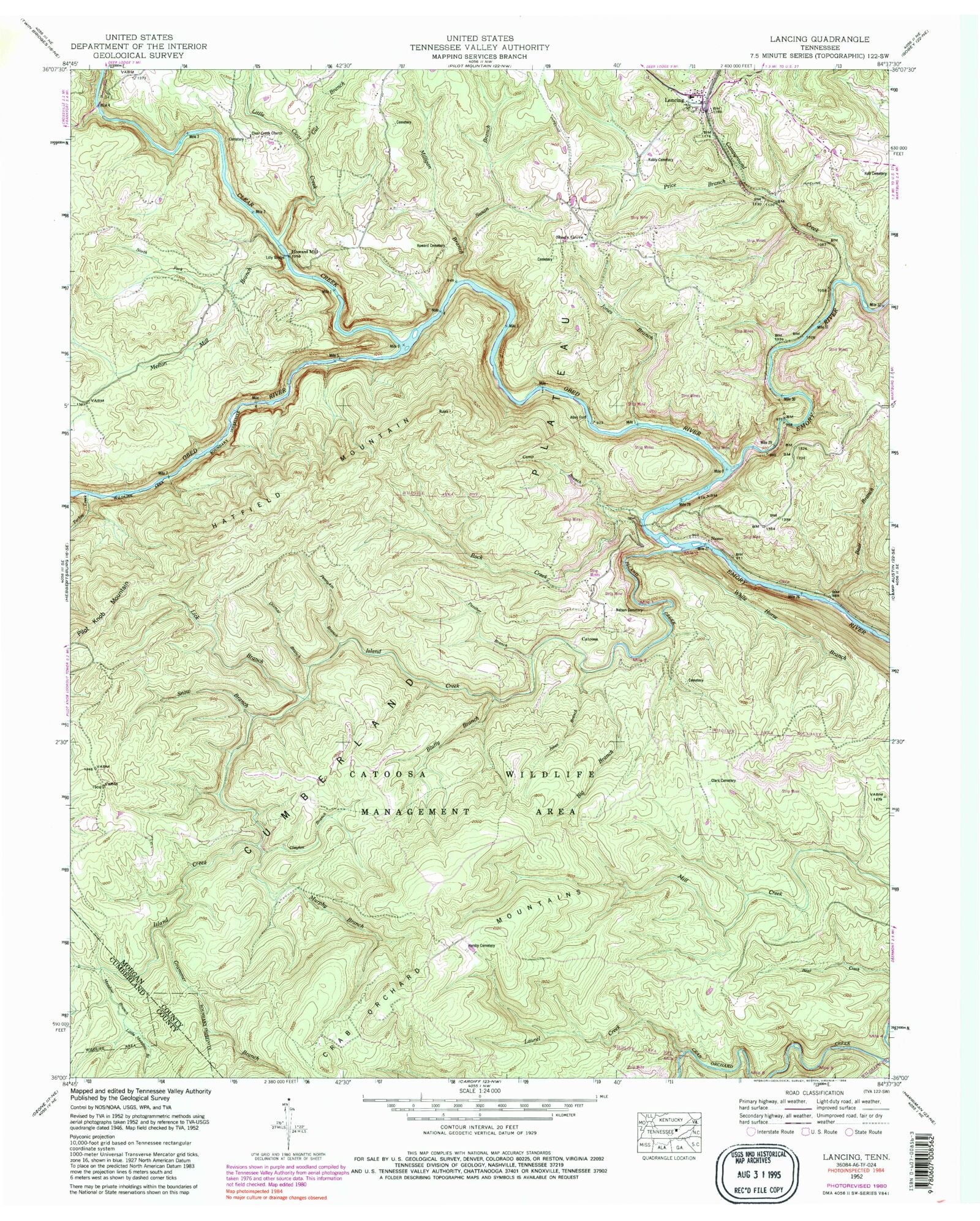 Classic USGS Lancing Tennessee 7.5'x7.5' Topo Map – MyTopo Map Store