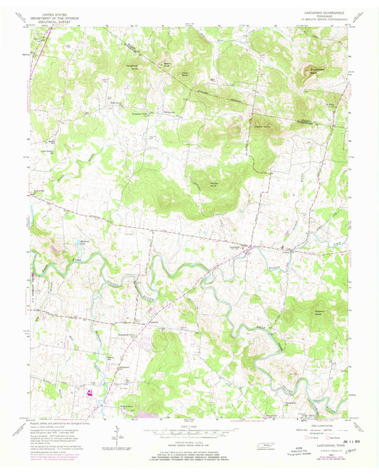 Classic USGS Lascassas Tennessee 7.5'x7.5' Topo Map Image