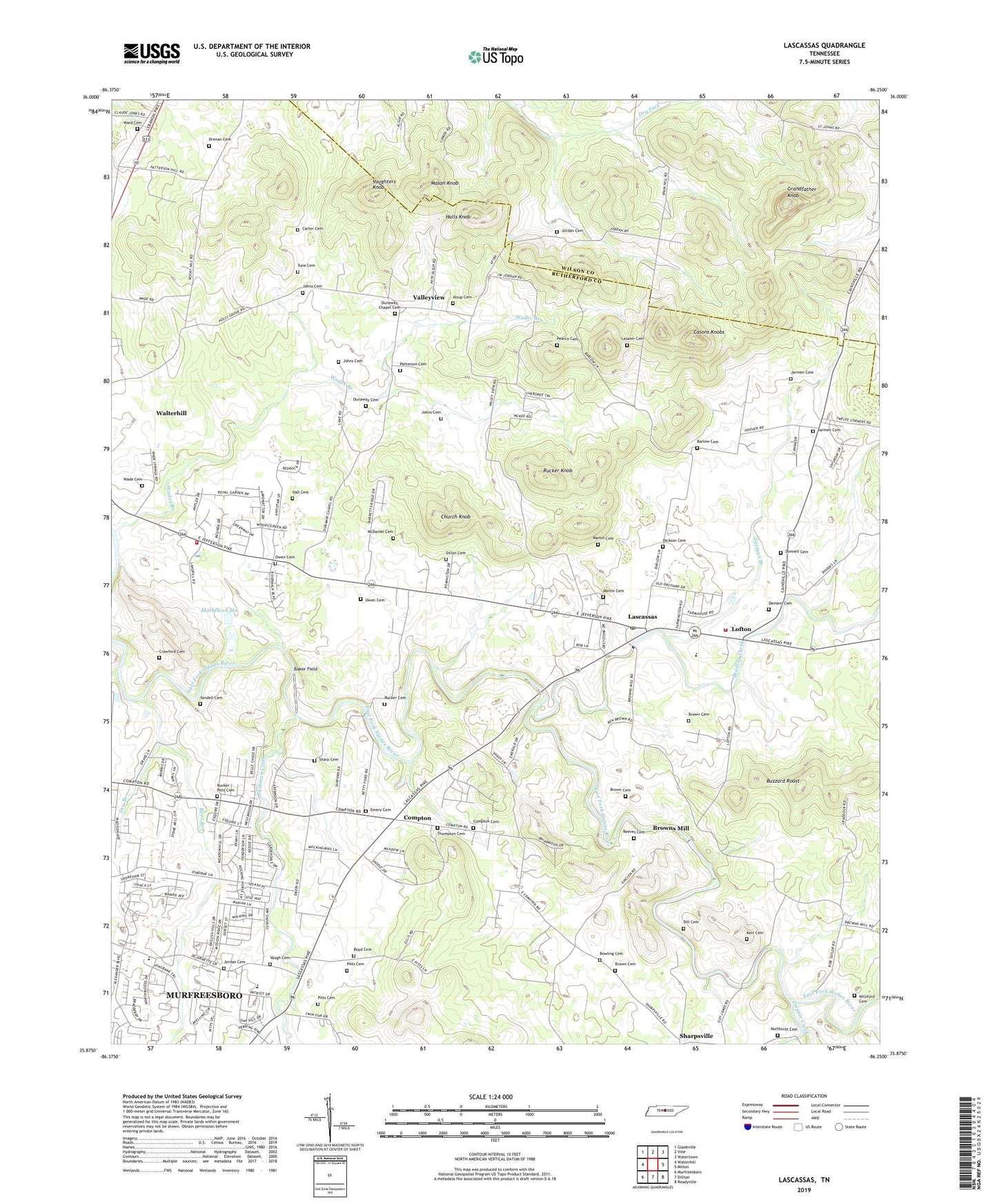 Lascassas Tennessee US Topo Map Image