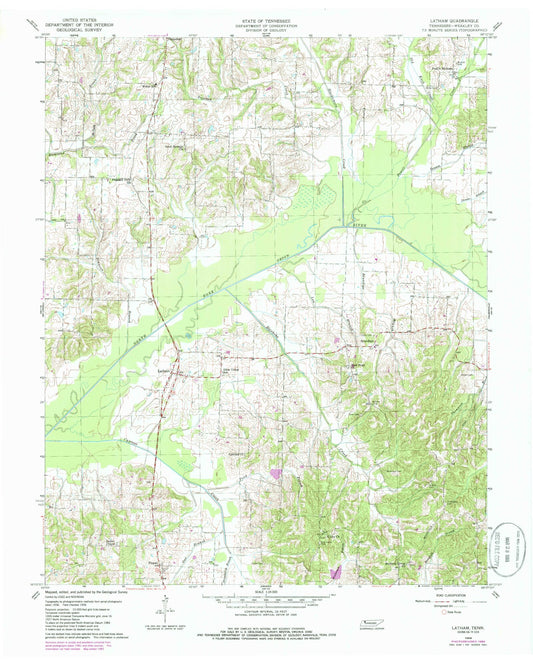 Classic USGS Latham Tennessee 7.5'x7.5' Topo Map Image