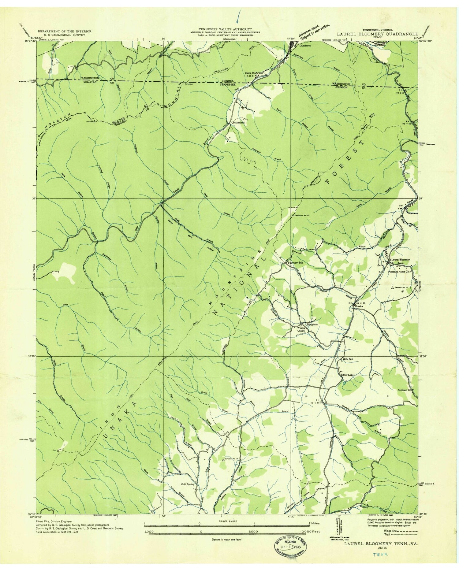Classic USGS Laurel Bloomery Tennessee 7.5'x7.5' Topo Map Image