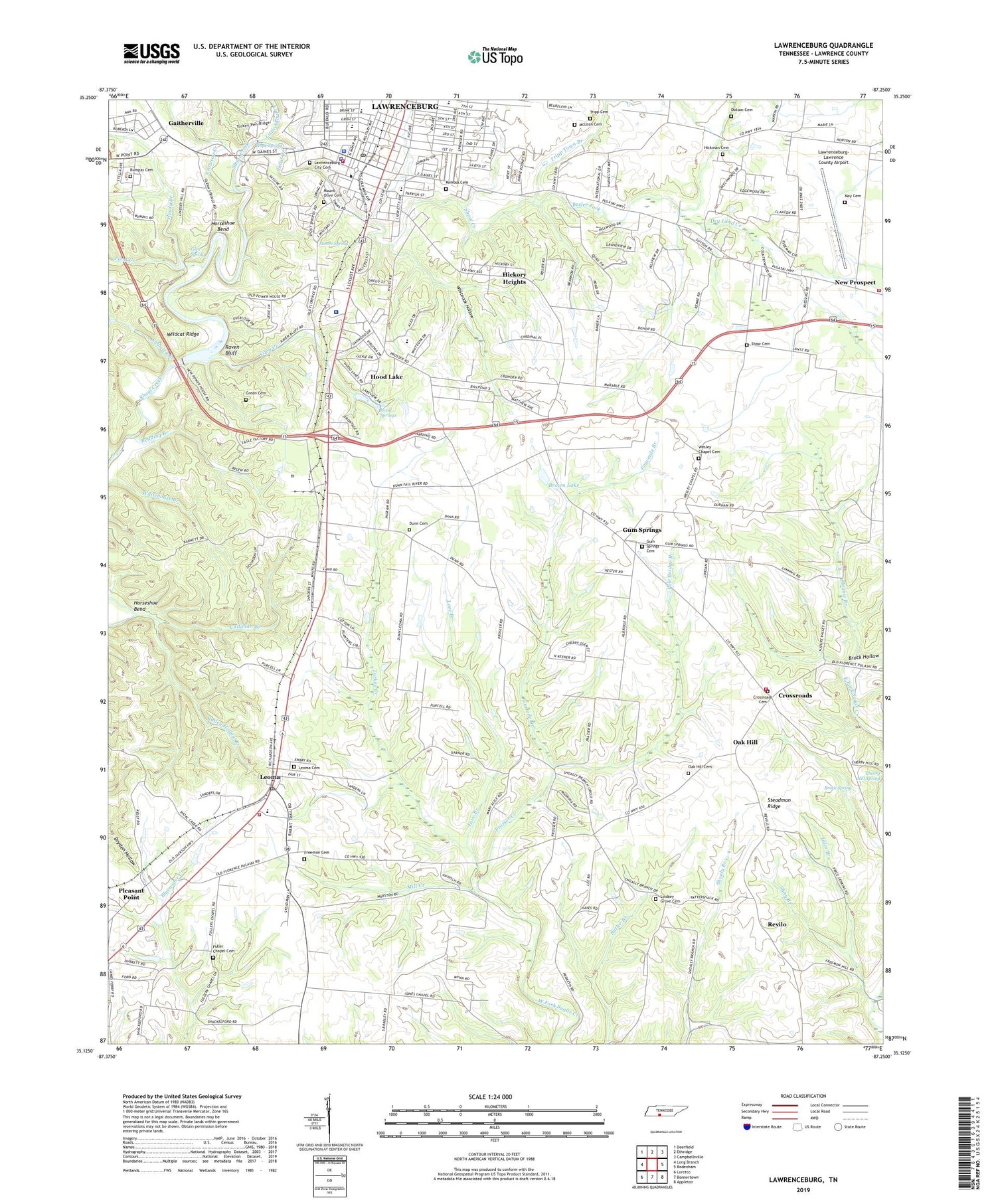 Lawrenceburg Tennessee US Topo Map Image
