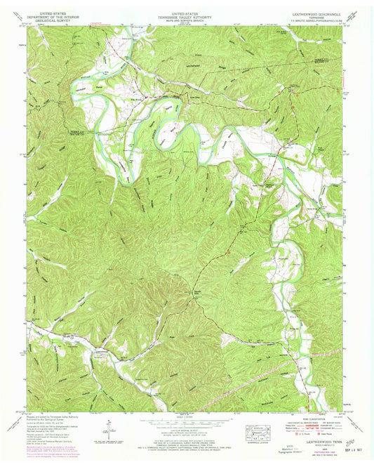 Classic USGS Leatherwood Tennessee 7.5'x7.5' Topo Map Image
