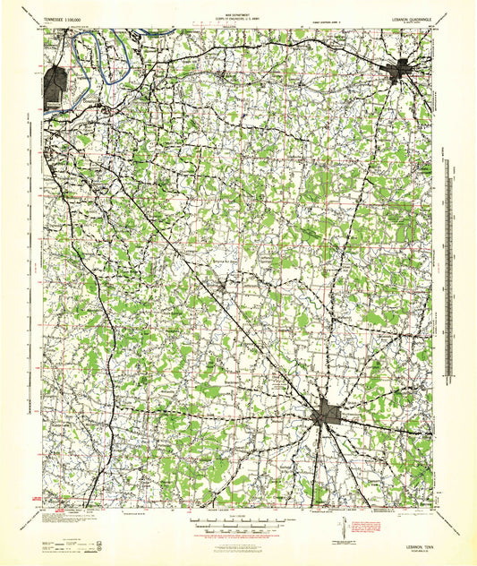Historic 1942 Lebanon Tennessee 30'x30' Topo Map Image