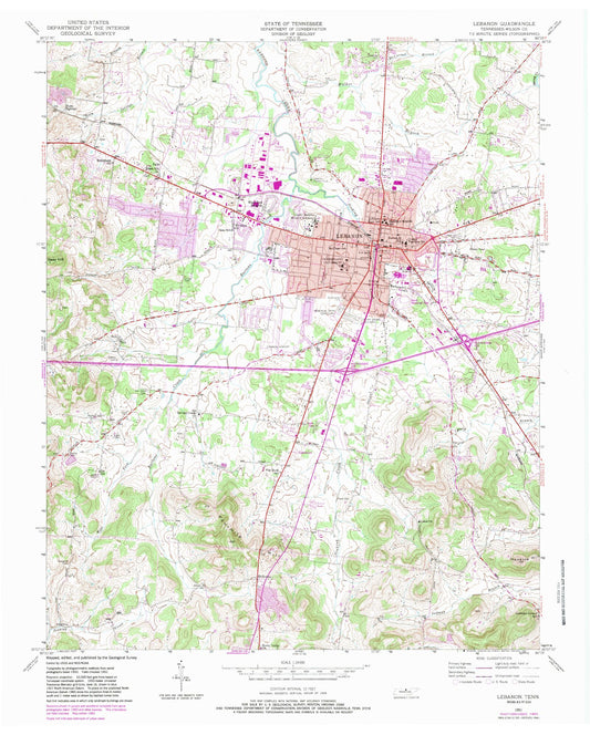 Classic USGS Lebanon Tennessee 7.5'x7.5' Topo Map Image