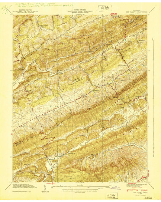 Classic USGS Lee Valley Tennessee 7.5'x7.5' Topo Map Image
