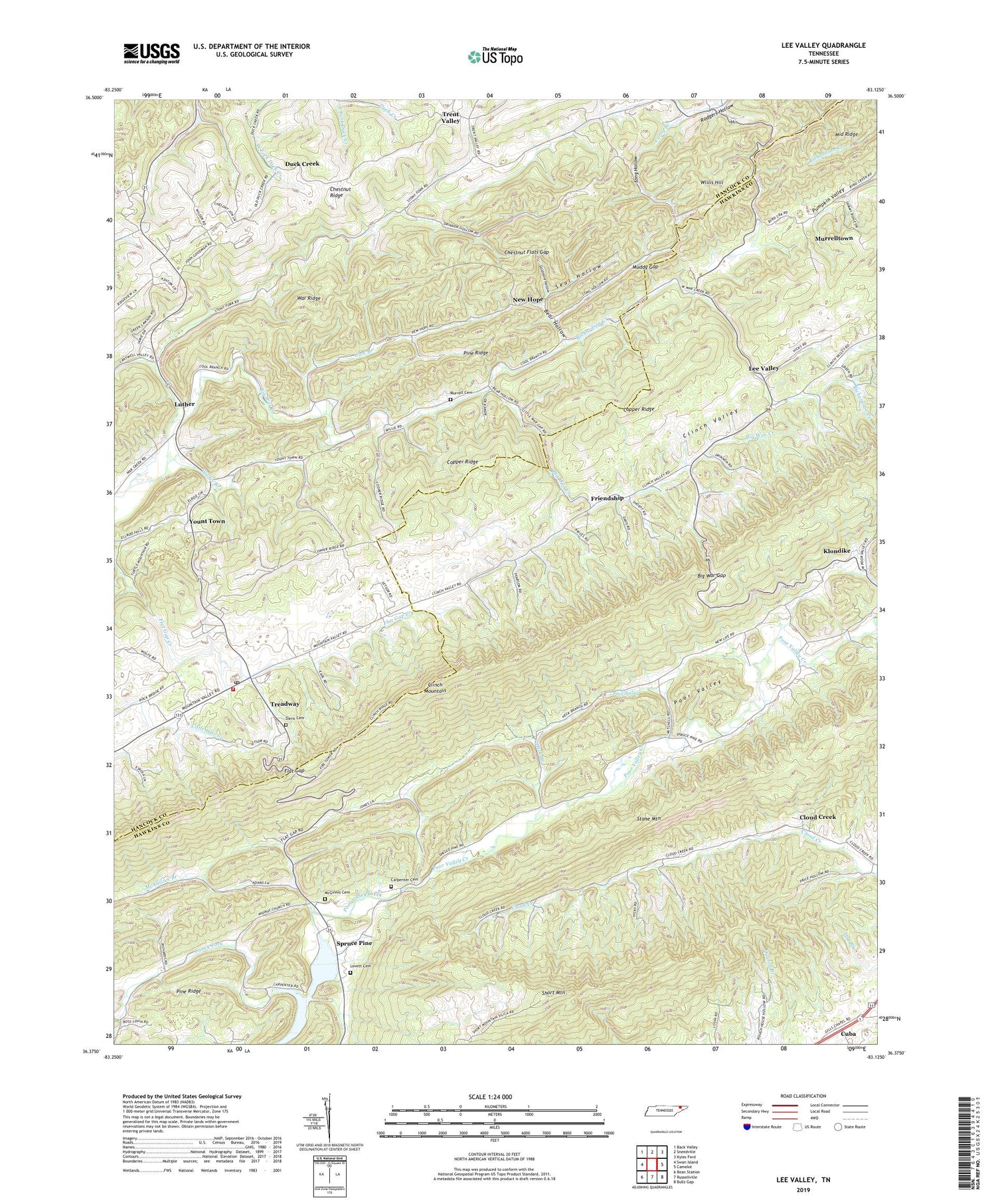 Lee Valley Tennessee US Topo Map Image