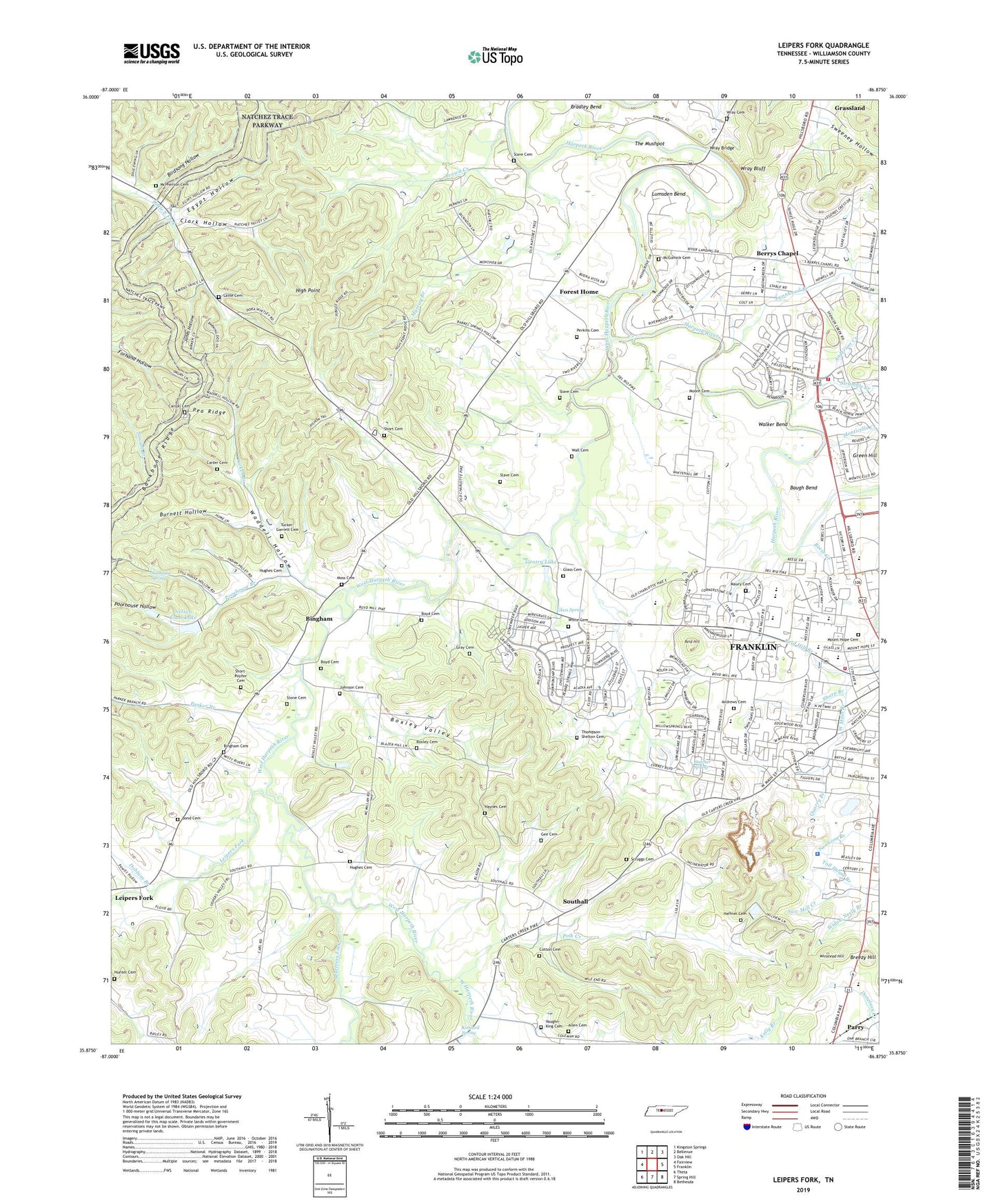 Leipers Fork Tennessee US Topo Map Image
