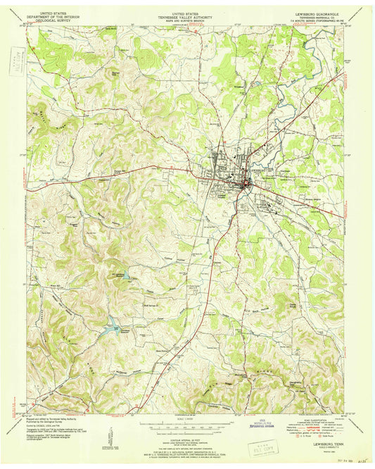 Classic USGS Lewisburg Tennessee 7.5'x7.5' Topo Map Image