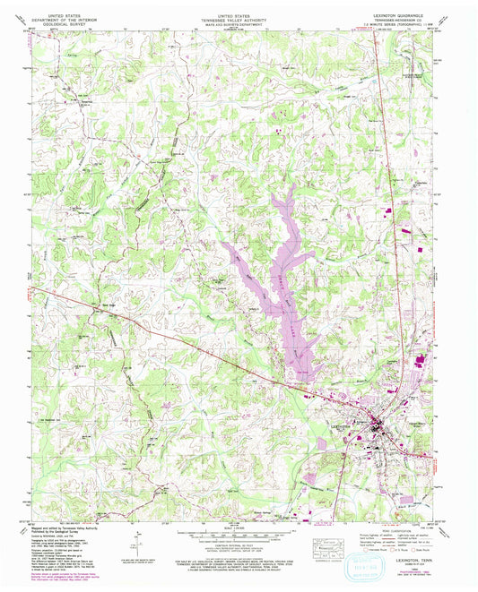 Classic USGS Lexington Tennessee 7.5'x7.5' Topo Map Image
