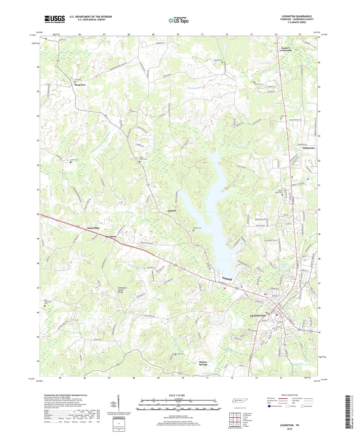 Lexington Tennessee US Topo Map Image