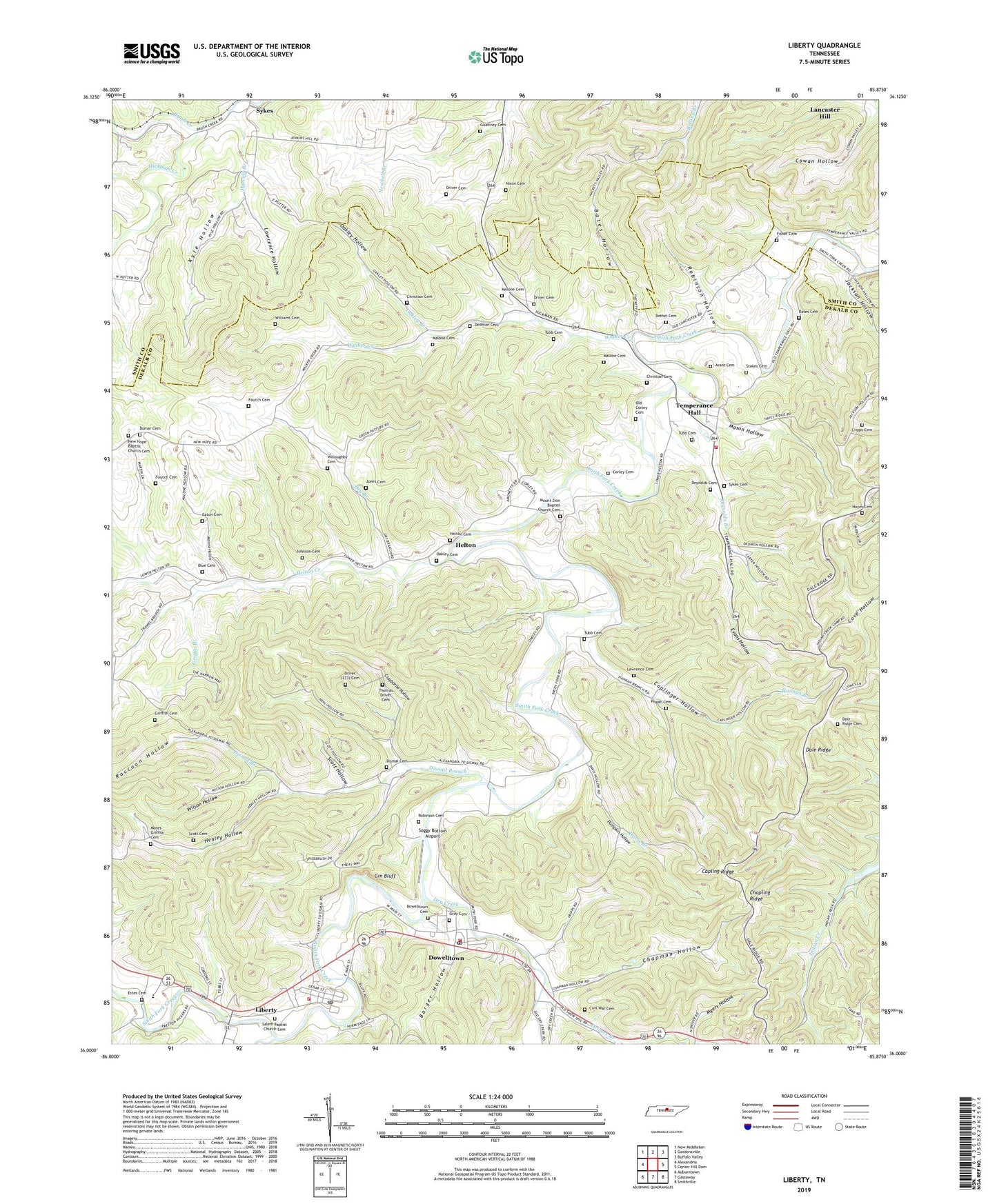Liberty Tennessee US Topo Map Image