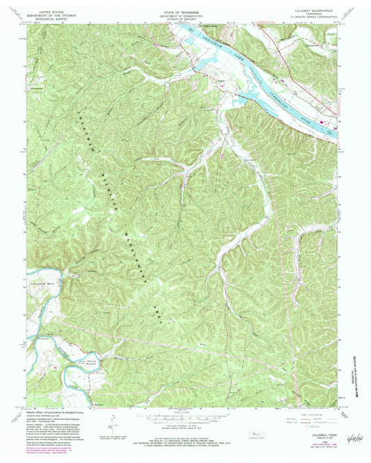 Classic USGS Lillamay Tennessee 7.5'x7.5' Topo Map Image