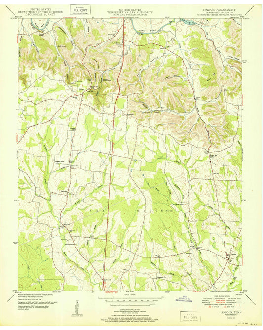 Classic USGS Lincoln Tennessee 7.5'x7.5' Topo Map Image