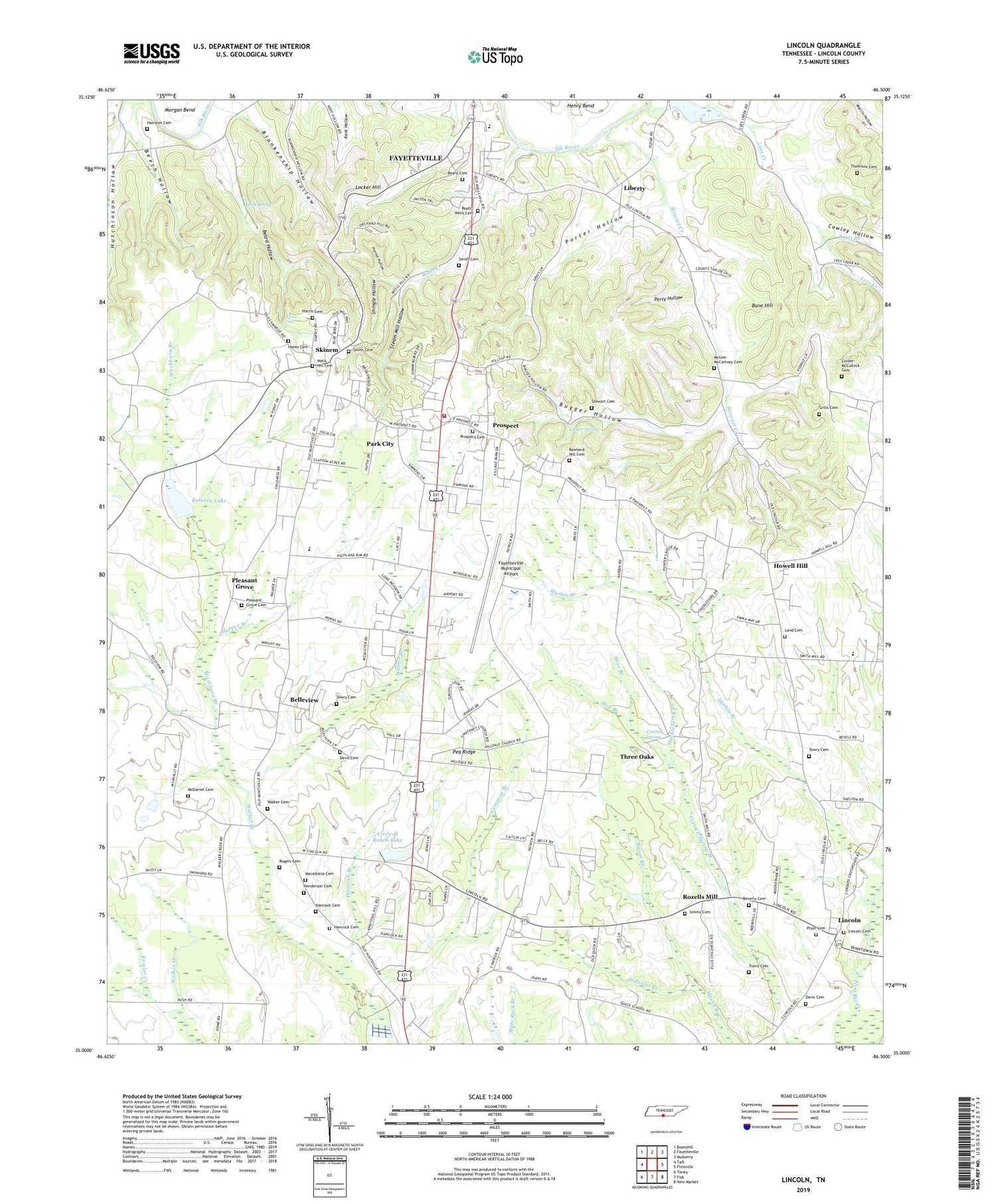 Lincoln Tennessee US Topo Map Image