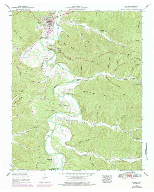 Classic USGS Linden Tennessee 7.5'x7.5' Topo Map Image