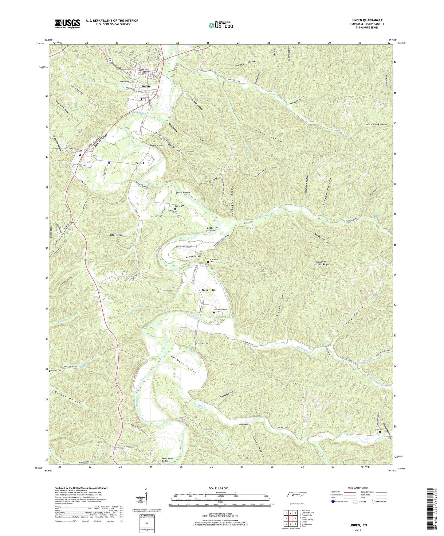 Linden Tennessee US Topo Map Image