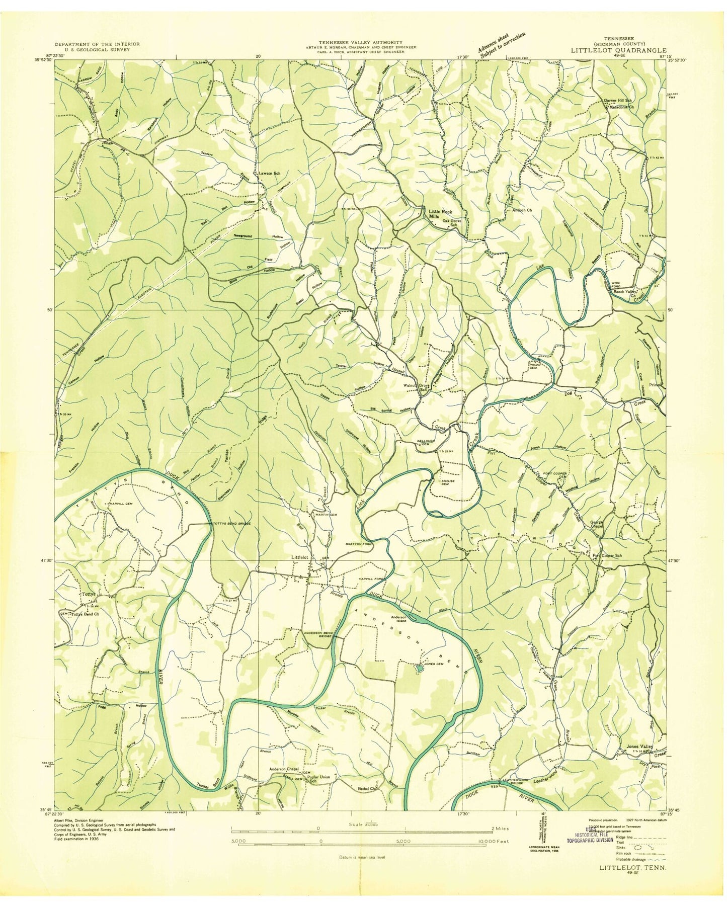 Classic USGS Littlelot Tennessee 7.5'x7.5' Topo Map Image