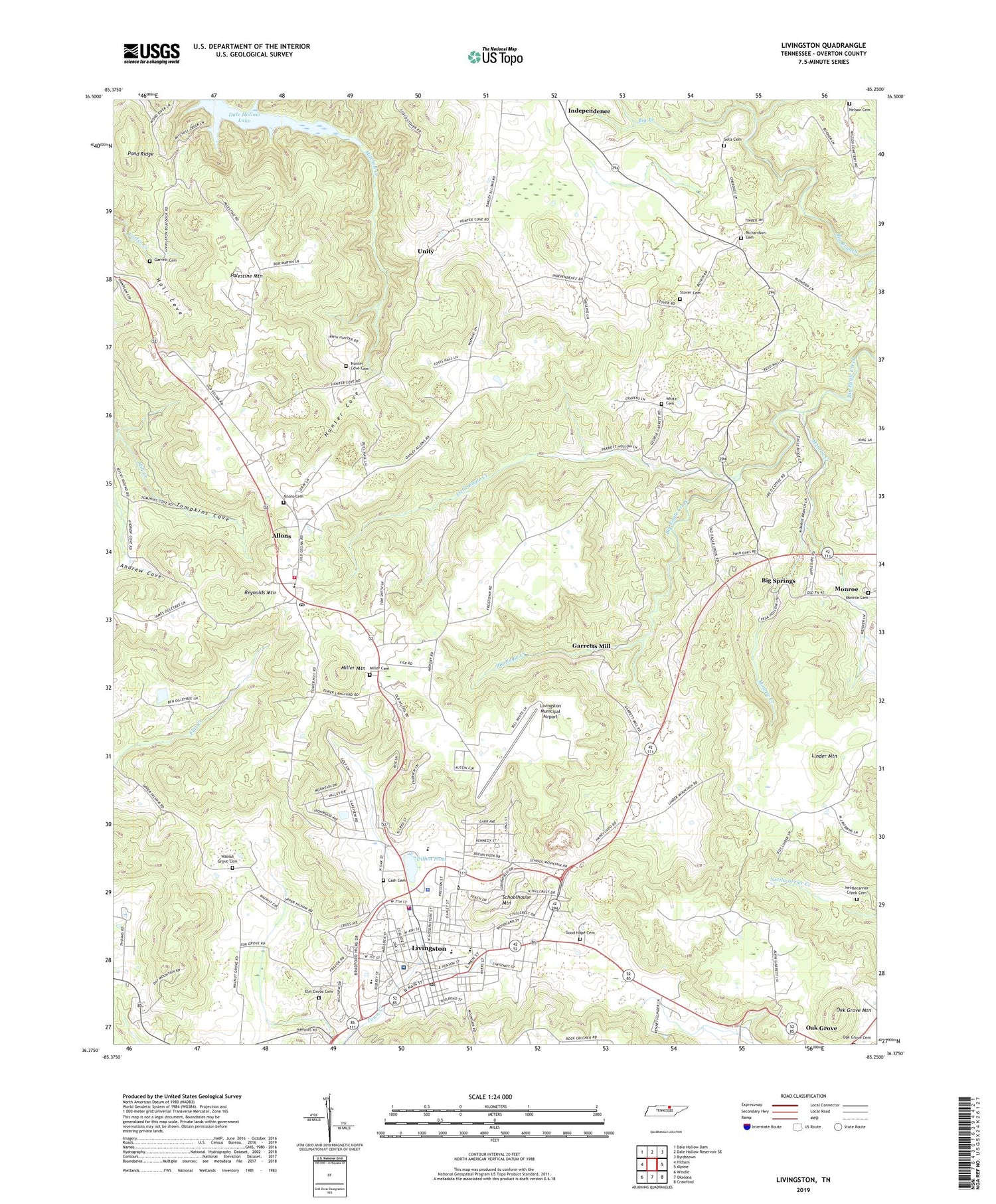 Livingston Tennessee US Topo Map Image