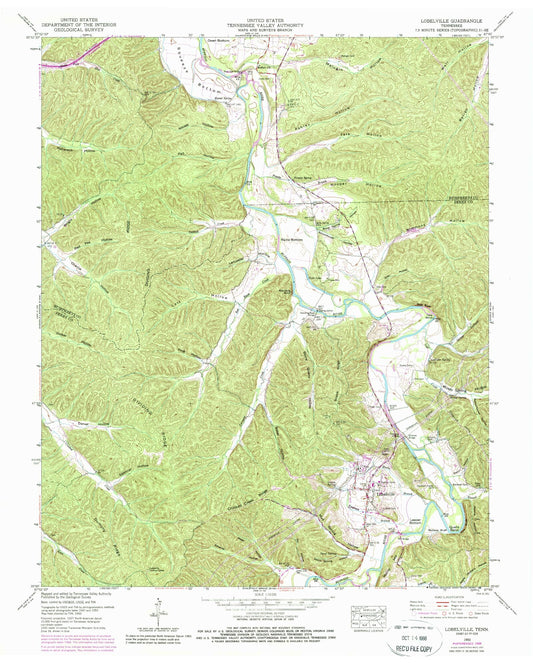 Classic USGS Lobelville Tennessee 7.5'x7.5' Topo Map Image