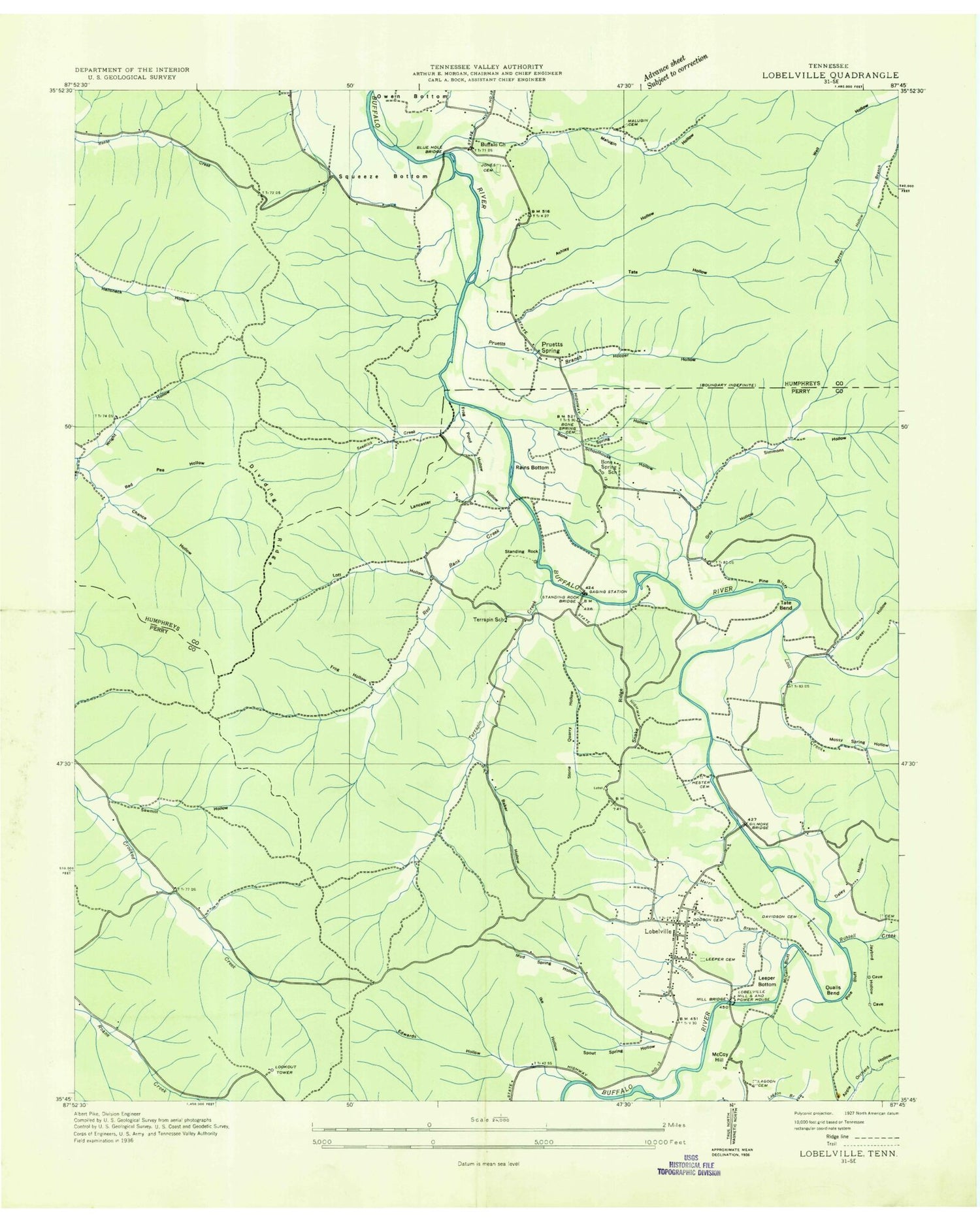 Classic USGS Lobelville Tennessee 7.5'x7.5' Topo Map Image
