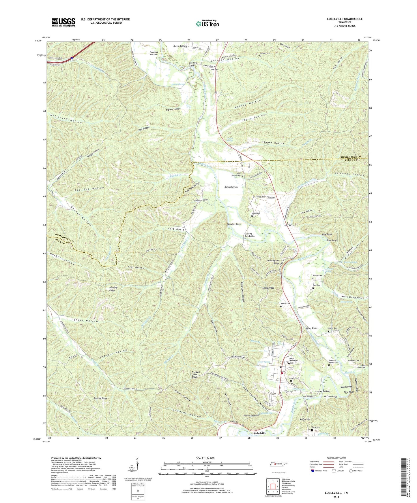 Lobelville Tennessee US Topo Map Image