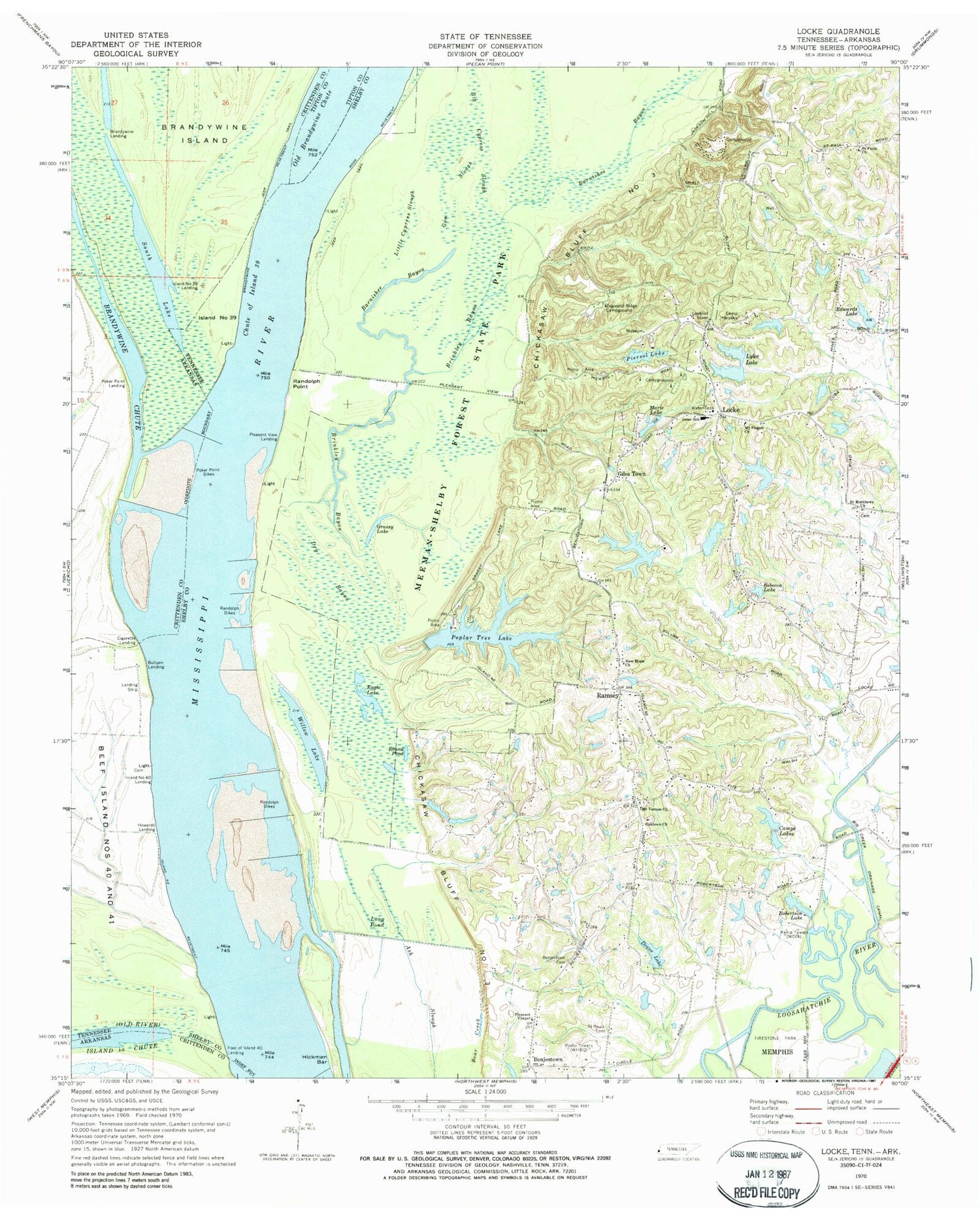 Classic USGS Locke Tennessee 7.5'x7.5' Topo Map Image