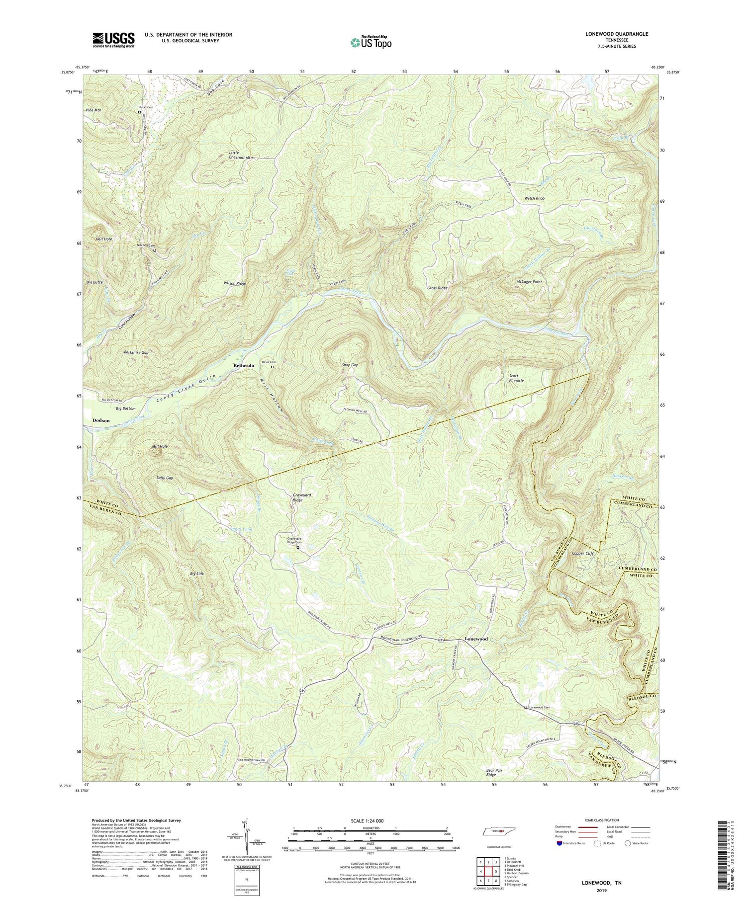 Lonewood Tennessee US Topo Map Image