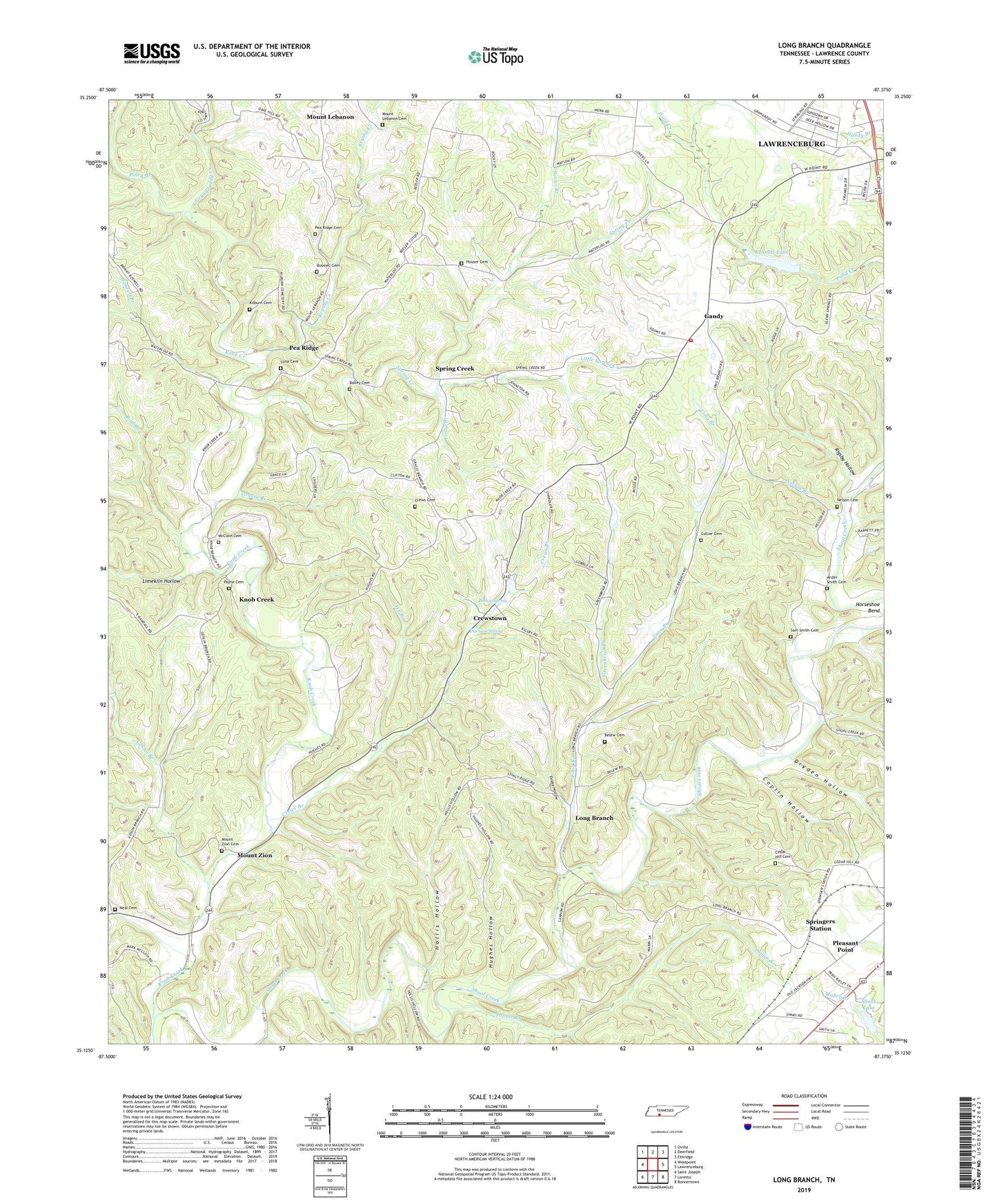 Long Branch Tennessee US Topo Map Image