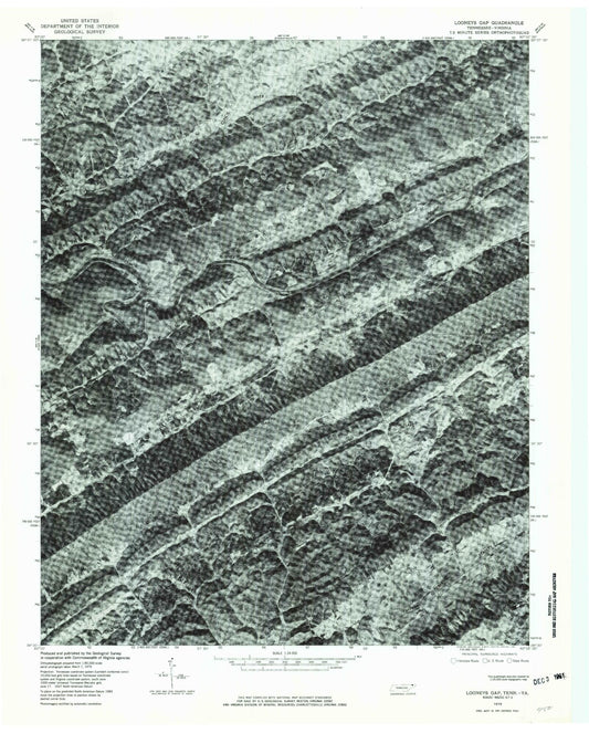 Classic USGS Looneys Gap Tennessee 7.5'x7.5' Topo Map Image