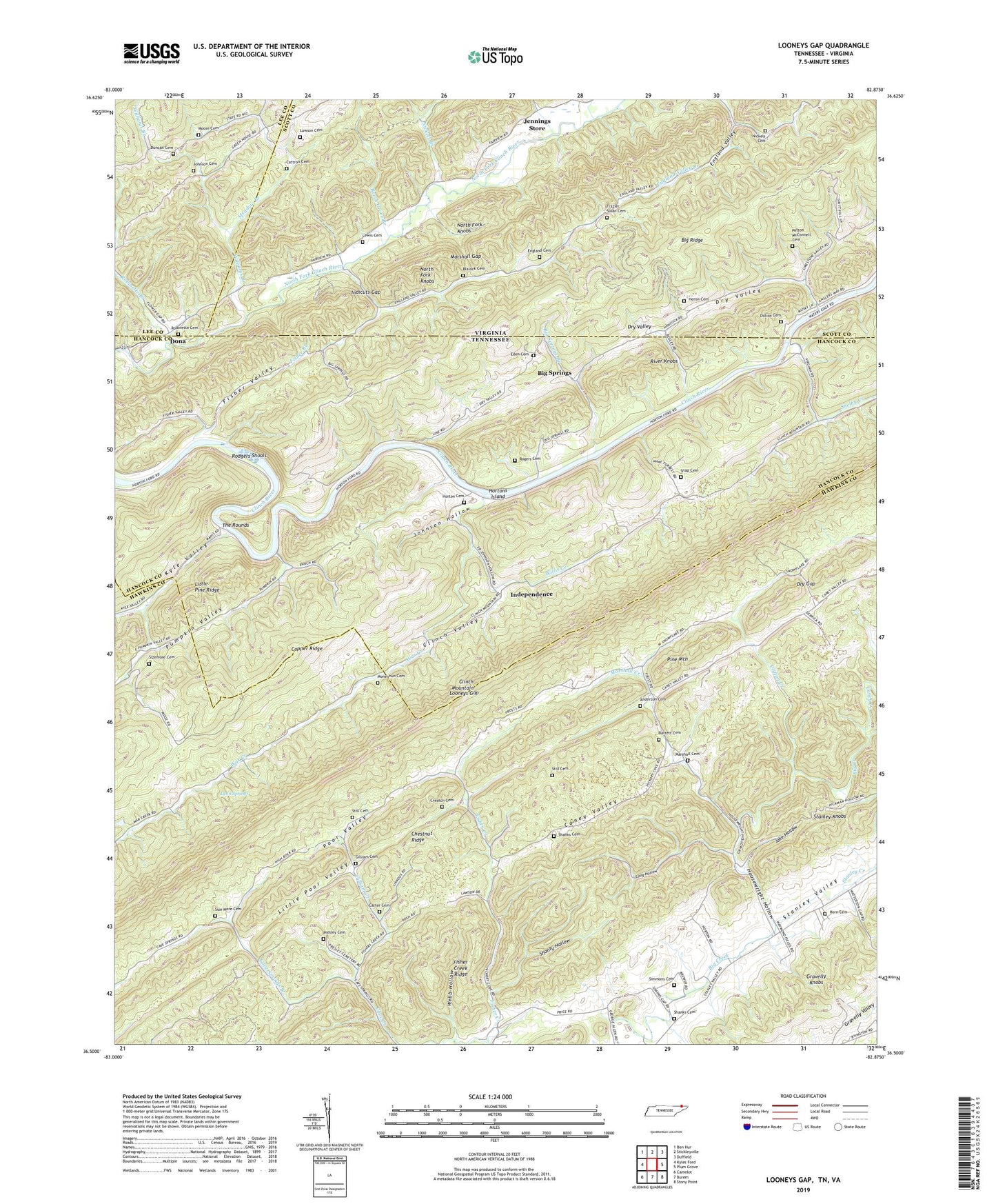 Looneys Gap Tennessee US Topo Map Image