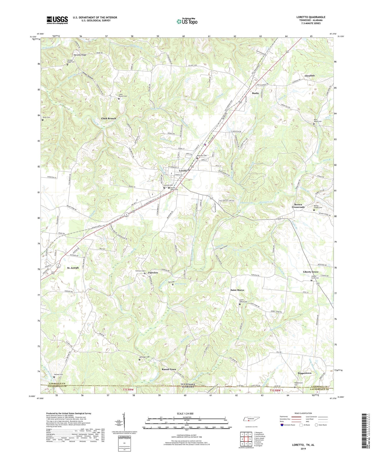 Loretto Tennessee US Topo Map Image