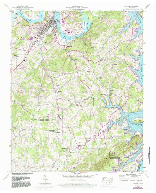 Classic USGS Loudon Tennessee 7.5'x7.5' Topo Map Image