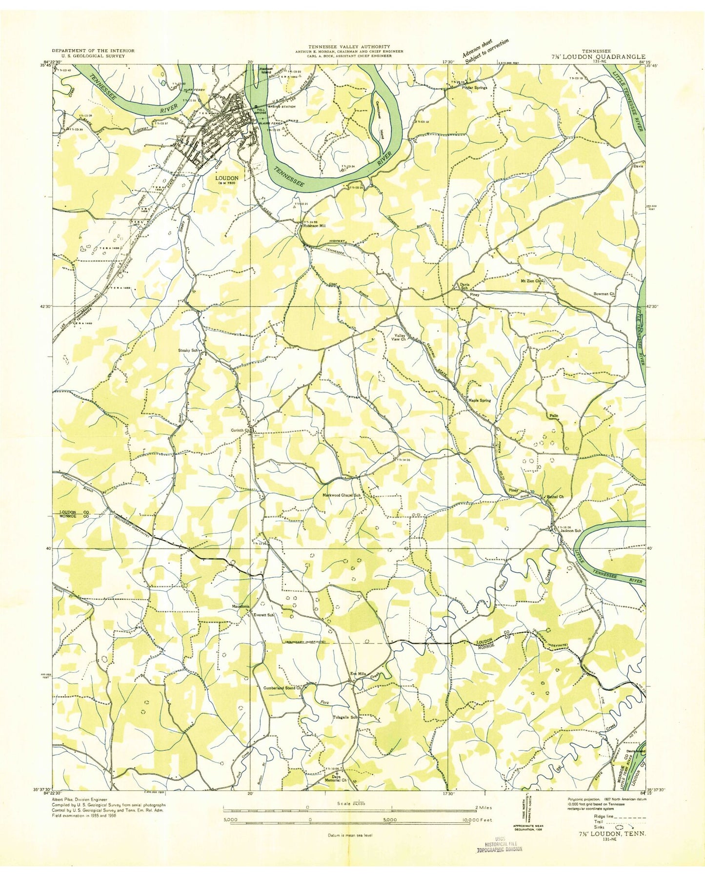 Classic USGS Loudon Tennessee 7.5'x7.5' Topo Map Image