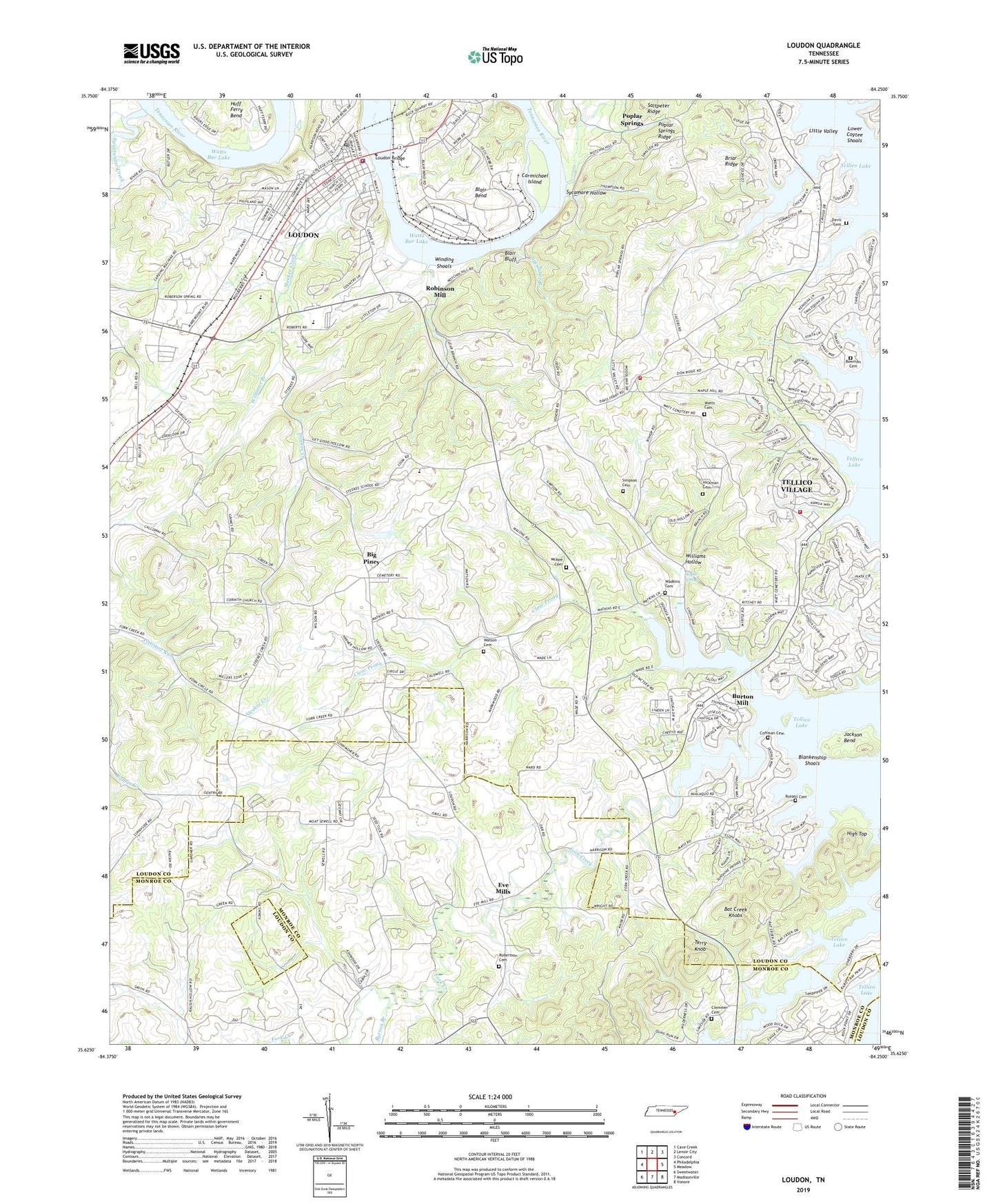 Loudon Tennessee US Topo Map Image