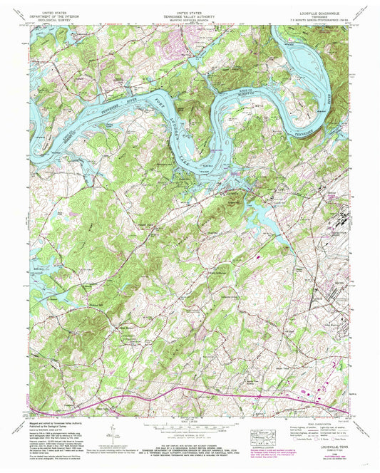 Classic USGS Louisville Tennessee 7.5'x7.5' Topo Map Image