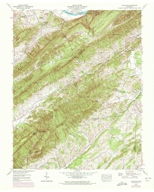 Classic USGS Lovelace Tennessee 7.5'x7.5' Topo Map Image
