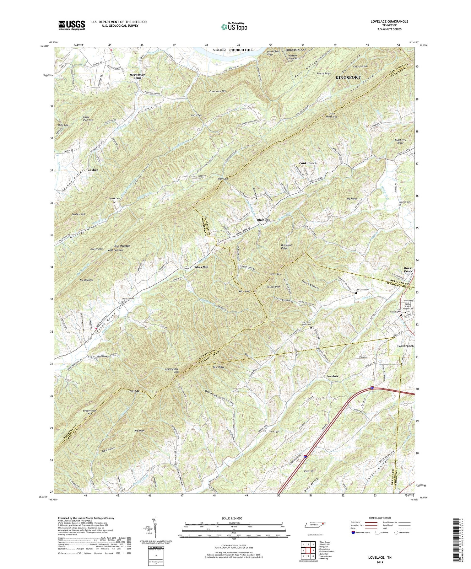Lovelace Tennessee US Topo Map Image